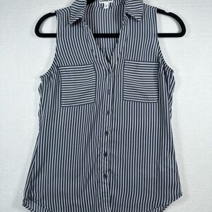 Express Sleeveless Blouse Striped Button Front Womens Sz XS White Blue